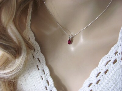 Ruby Marquise Cut Pendant in Sterling Silver, Lab Grown Ruby - image7